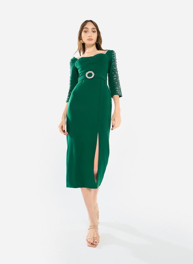 House of Moda Women Embellished Sleeve Midi Dress - Image 1